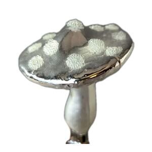 Silver Blown Glass Mushroom Clip on Christmas Ornament Vtg Retro 5" Vtg